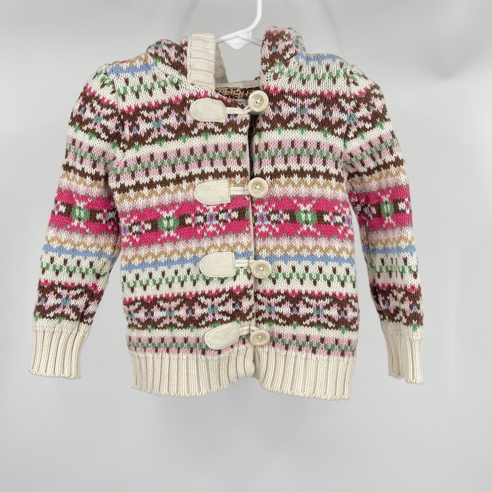 OshKosh Vintage Y2K Girl's Fair Isle Knit Sweater Cotton 24 Months 2T Hooded